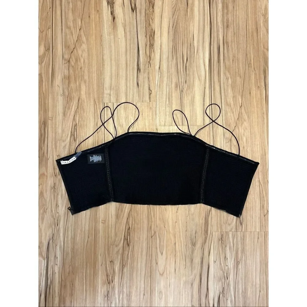 Alice + Olivia black faux leather cinch spaghetti strap Penelope crop top size S_4
